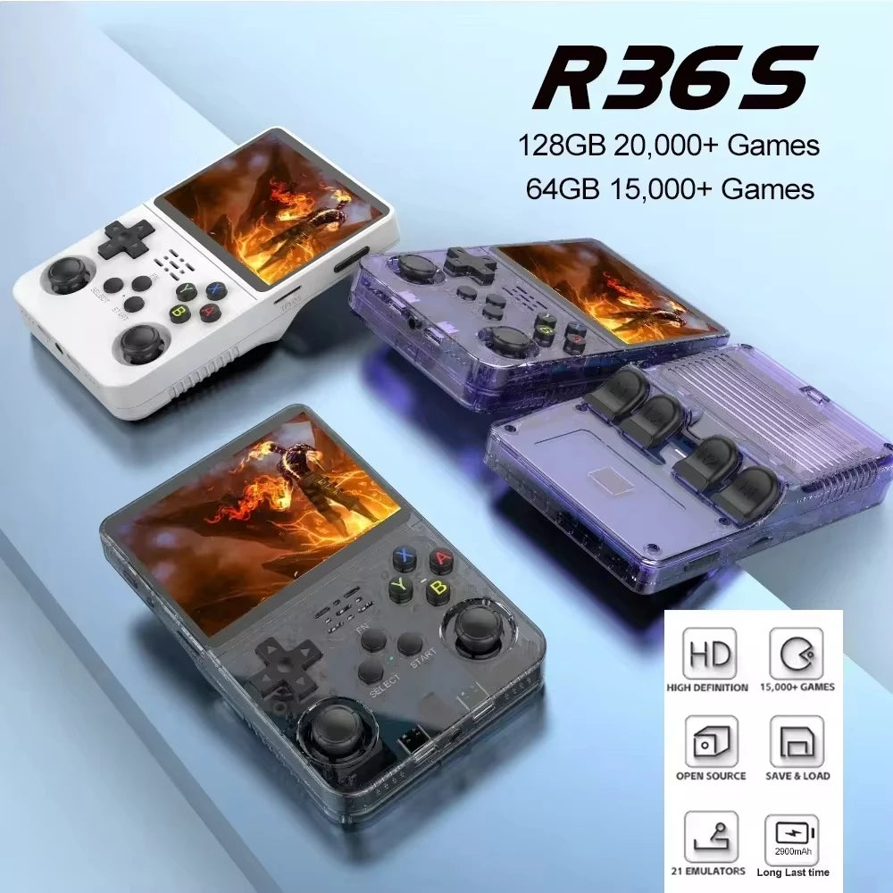 128GB R36S Retro Handheld Video Game Console Linux System 3.5 Inch IPS Screen Portable Pocket Video Player 64GB Games Boy Gift